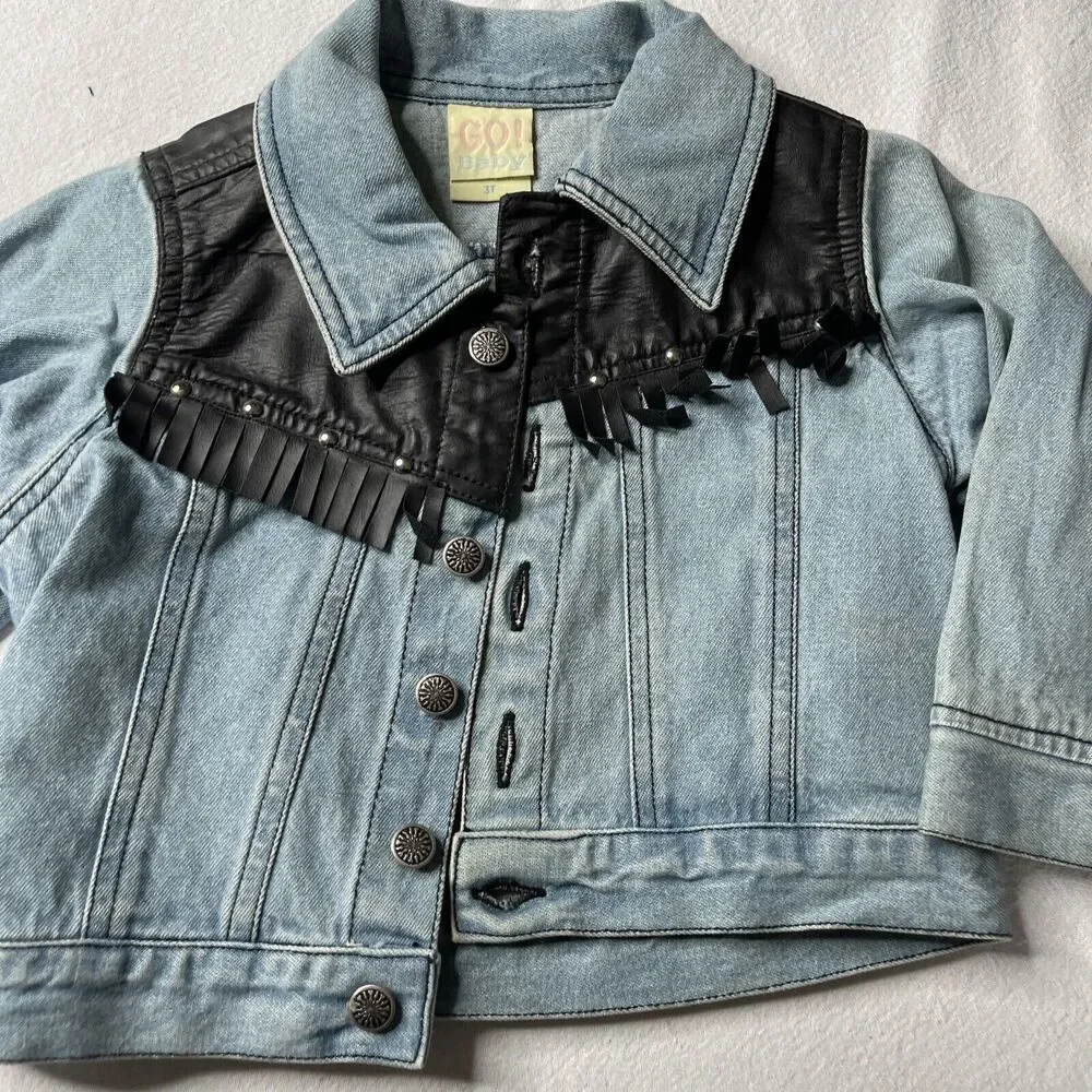 Born to Ride Denim toddler 3T jacket Biker blue jean jacket Go Baby Tag